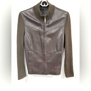 Jaclyn Smith Classic Brown Lambskin Sweater Jacket, Size 8 GUC